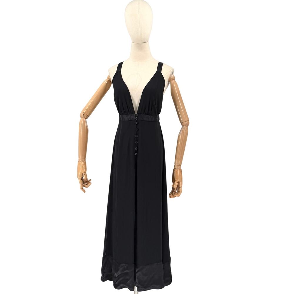 In The Now Black 100% Silk Plunging Button Front Dress